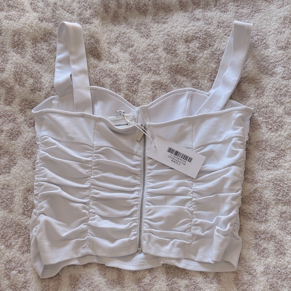 Reformation White Ruched Bustier Tank Top - Picture 2 of 3